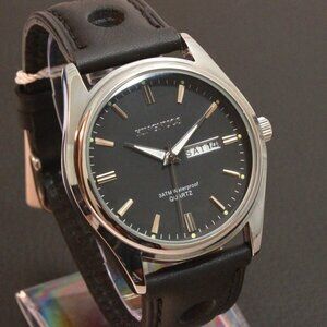 Men's Contemporary Sport Watch Silver Case Black Rally Strap 40mm